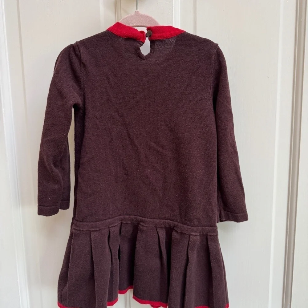 Baby Gap 3T Girls Brown and Red Long Sleeve Pleated Sweater Dress